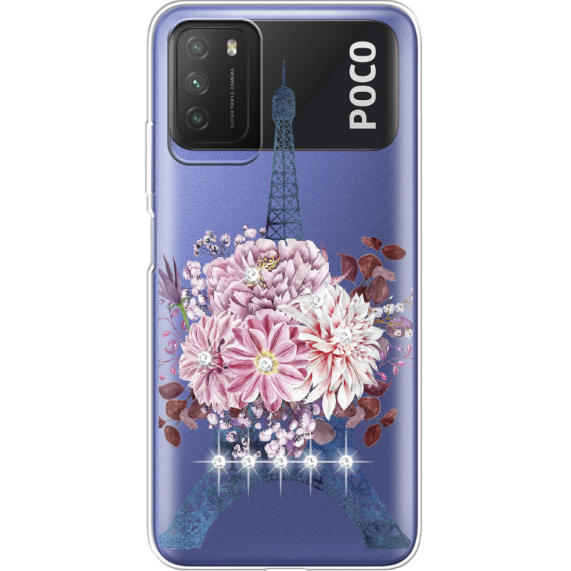 Чехол со стразами Xiaomi Poco M3 Eiffel Tower