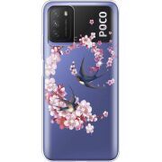 Чехол со стразами Xiaomi Poco M3 Swallows and Bloom