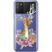 Чехол со стразами Xiaomi Poco M3 Deer with flowers