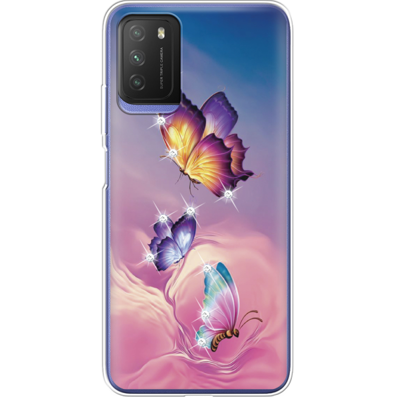 Чехол со стразами Xiaomi Poco M3 Butterflies