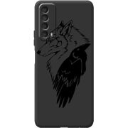 Черный чехол BoxFace Huawei P Smart 2021 Wolf and Raven
