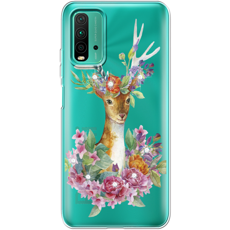 Чехол со стразами Xiaomi Redmi 9T Deer with flowers