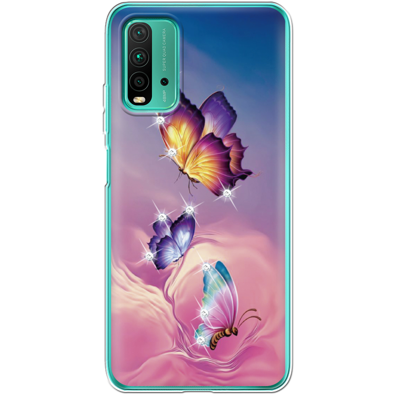 Чехол со стразами Xiaomi Redmi 9T Butterflies