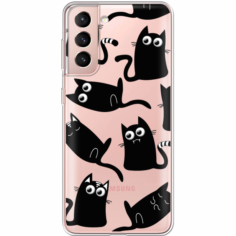 Прозрачный чехол BoxFace Samsung G991 Galaxy S21 с 3D-глазками Black Kitty