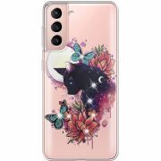 Чехол со стразами Samsung G991 Galaxy S21 Cat in Flowers