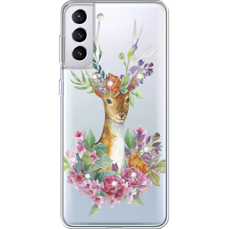 Чехол со стразами Samsung G996 Galaxy S21 Plus Deer with flowers