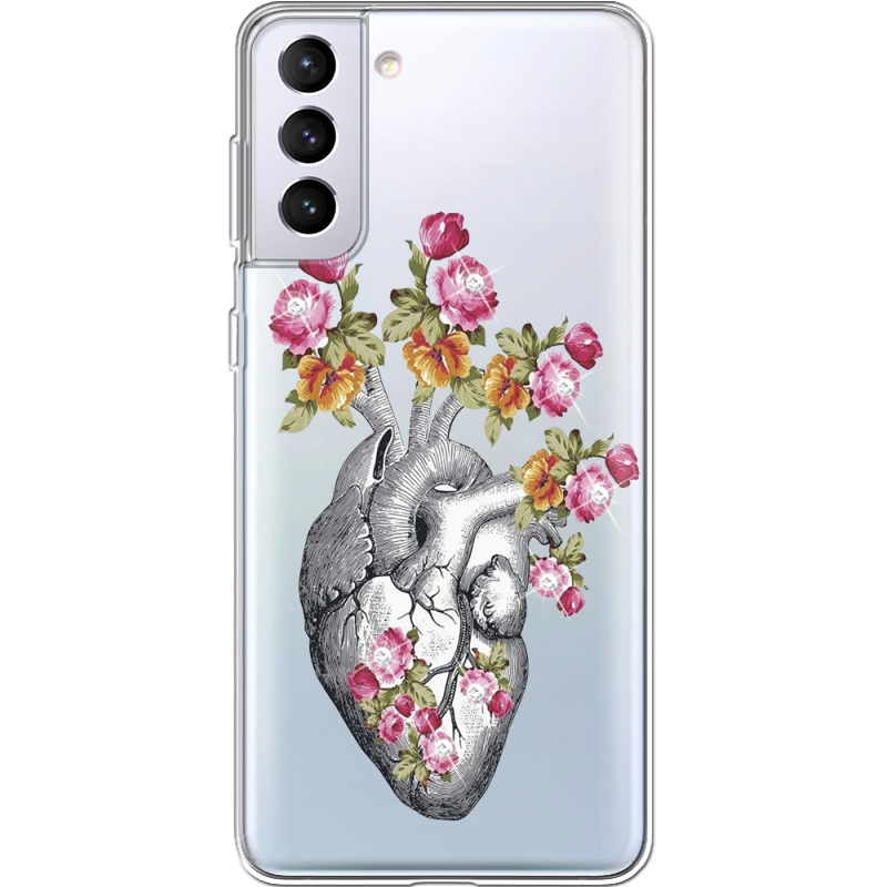 Чехол со стразами Samsung G996 Galaxy S21 Plus Heart