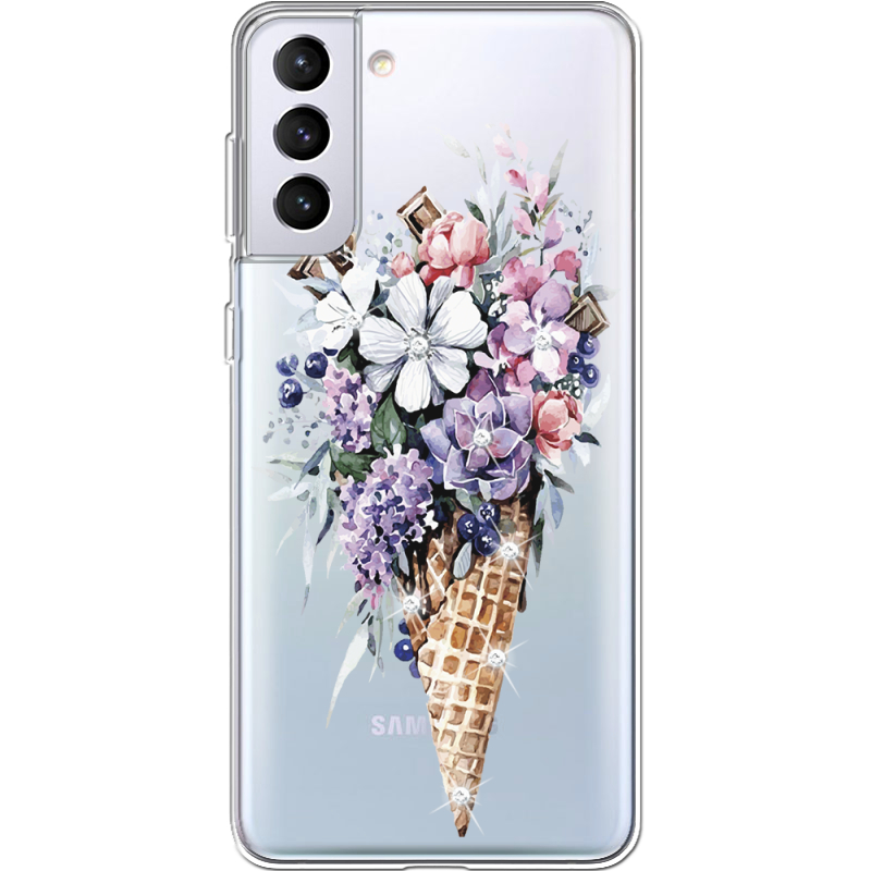 Чехол со стразами Samsung G996 Galaxy S21 Plus Ice Cream Flowers