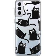 Прозрачный чехол BoxFace Samsung G996 Galaxy S21 Plus с 3D-глазками Black Kitty