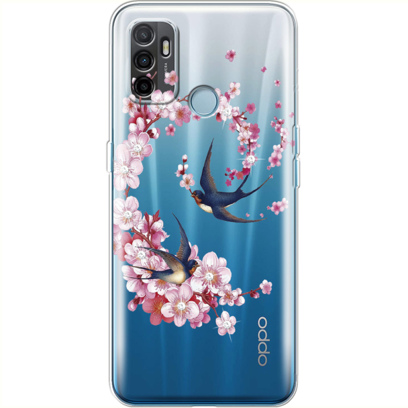 Чехол со стразами OPPO A53 Swallows and Bloom