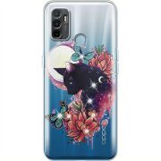 Чехол со стразами OPPO A53 Cat in Flowers