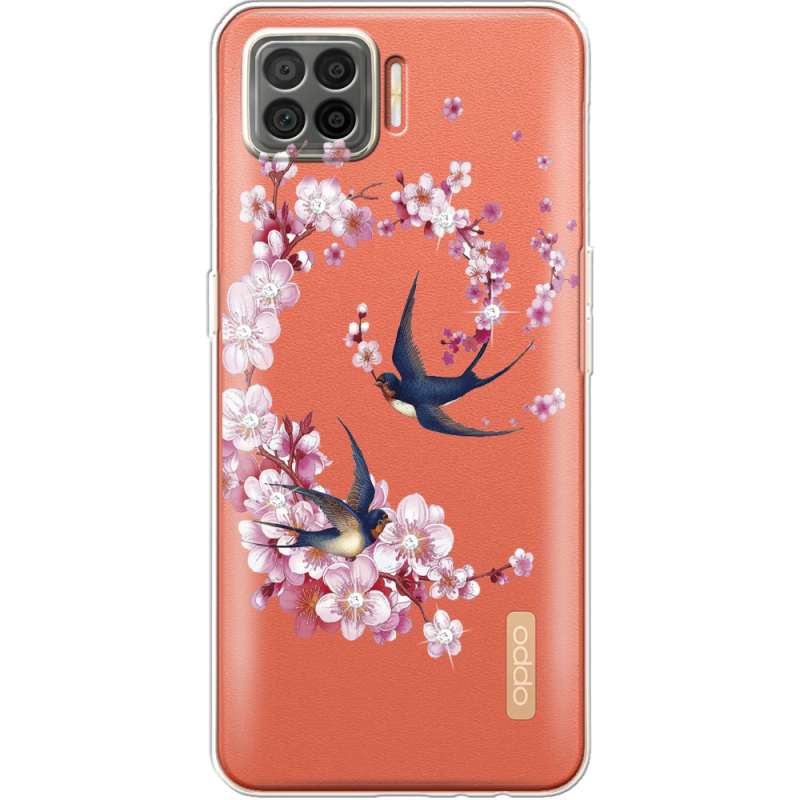 Чехол со стразами OPPO A73 Swallows and Bloom
