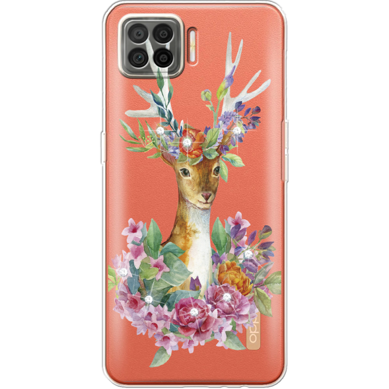 Чехол со стразами OPPO A73 Deer with flowers
