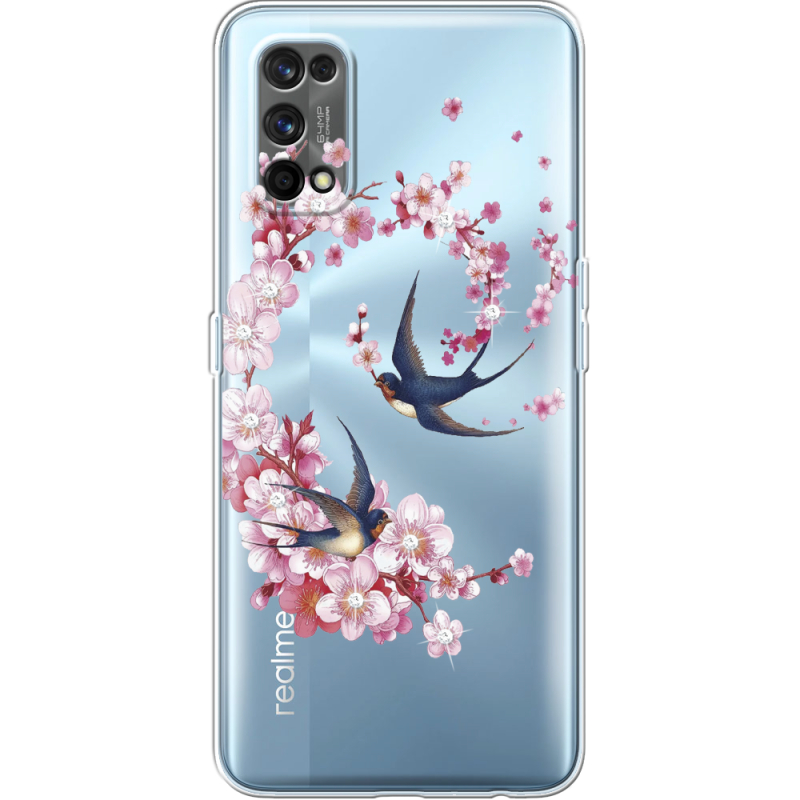 Чехол со стразами Realme 7 Pro Swallows and Bloom