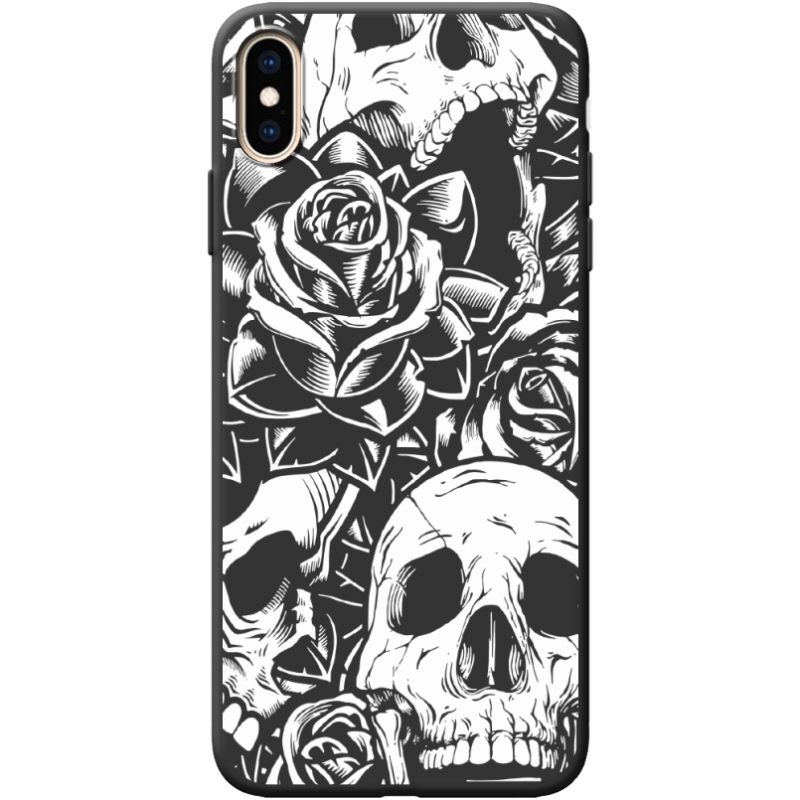 Черный чехол BoxFace Apple iPhone XS Max Skull and Roses
