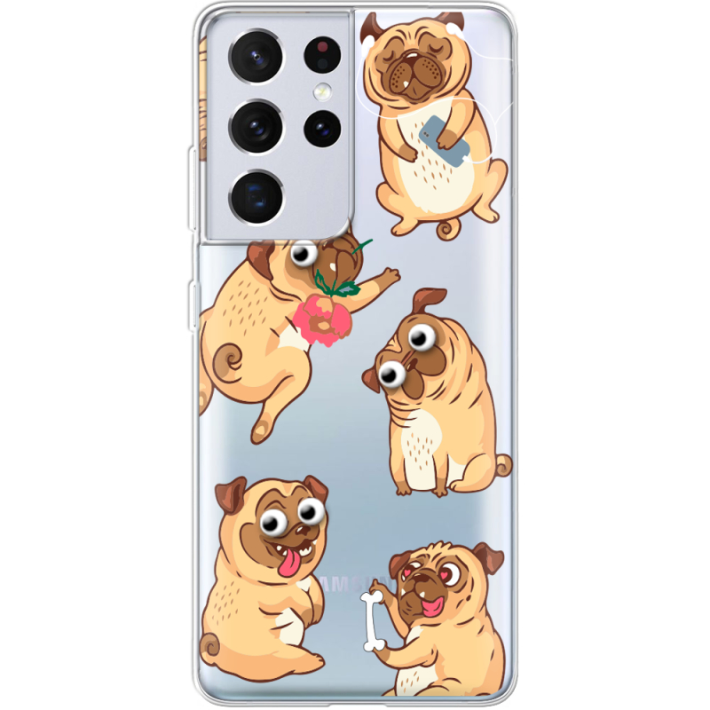 Прозрачный чехол BoxFace Samsung G998 Galaxy S21 Ultra с 3D-глазками Pug