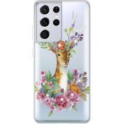 Чехол со стразами Samsung G998 Galaxy S21 Ultra Deer with flowers