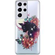 Чехол со стразами Samsung G998 Galaxy S21 Ultra Cat in Flowers