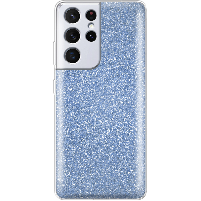 Чехол с блёстками Samsung G998 Galaxy S21 Ultra Голубой