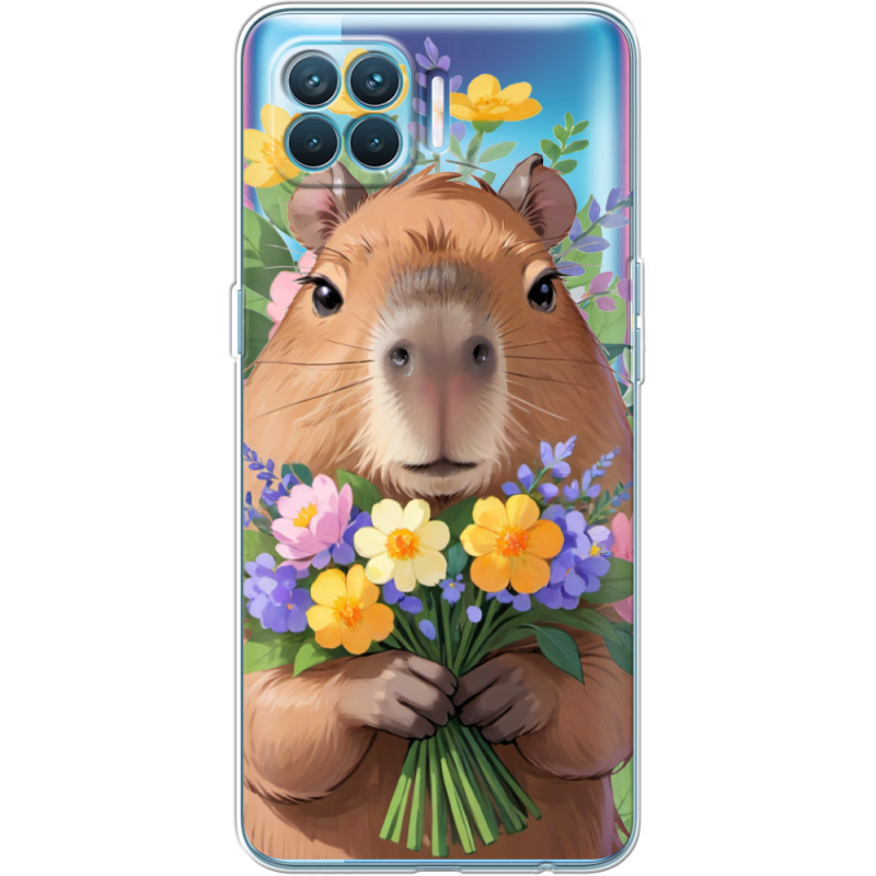 Прозрачный чехол BoxFace OPPO Reno4 Lite/ A93 Капибара з квітами
