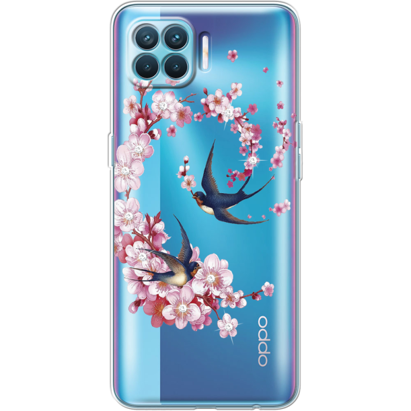 Чехол со стразами OPPO Reno4 Lite/ A93 Swallows and Bloom