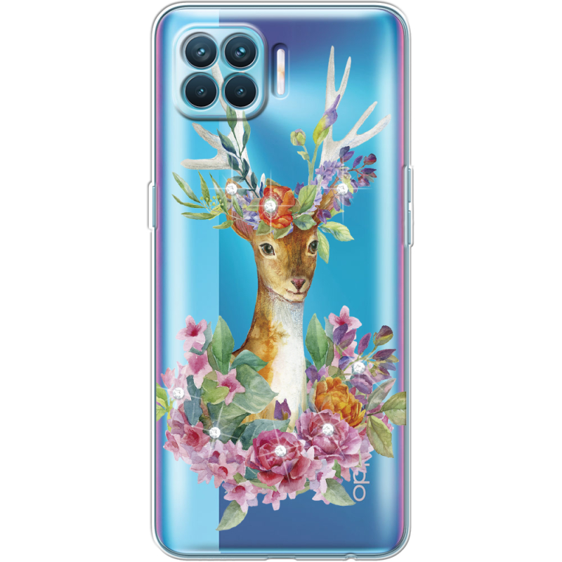 Чехол со стразами OPPO Reno4 Lite/ A93 Deer with flowers