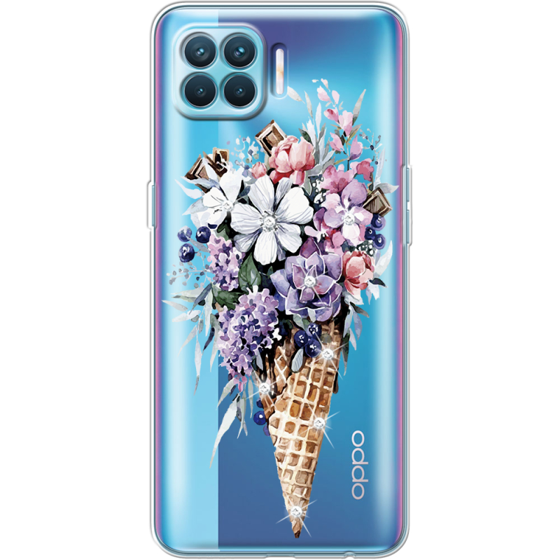 Чехол со стразами OPPO Reno4 Lite/ A93 Ice Cream Flowers