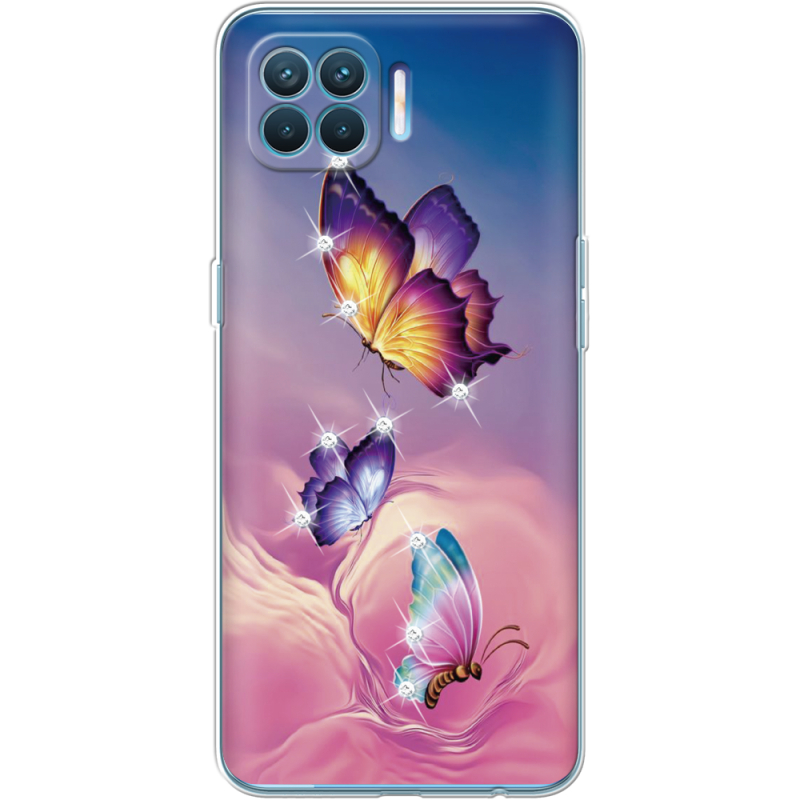 Чехол со стразами OPPO Reno4 Lite/ A93 Butterflies