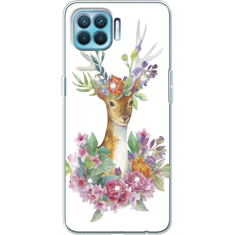 Чехол с блёстками OPPO A93/ Reno4 Lite Deer with flowers