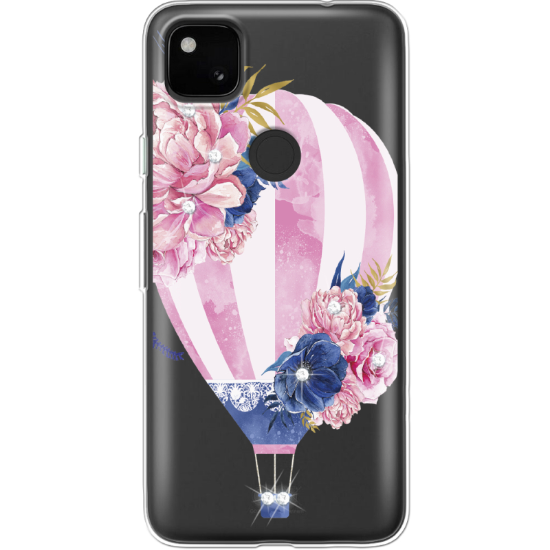 Чехол со стразами Google Pixel 4a Pink Air Baloon