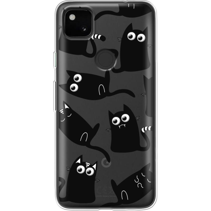 Прозрачный чехол BoxFace Google Pixel 4a с 3D-глазками Black Kitty