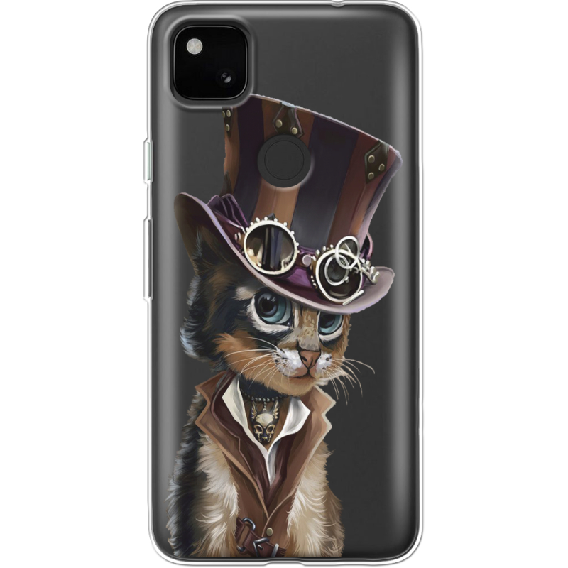 Прозрачный чехол BoxFace Google Pixel 4a Steampunk Cat