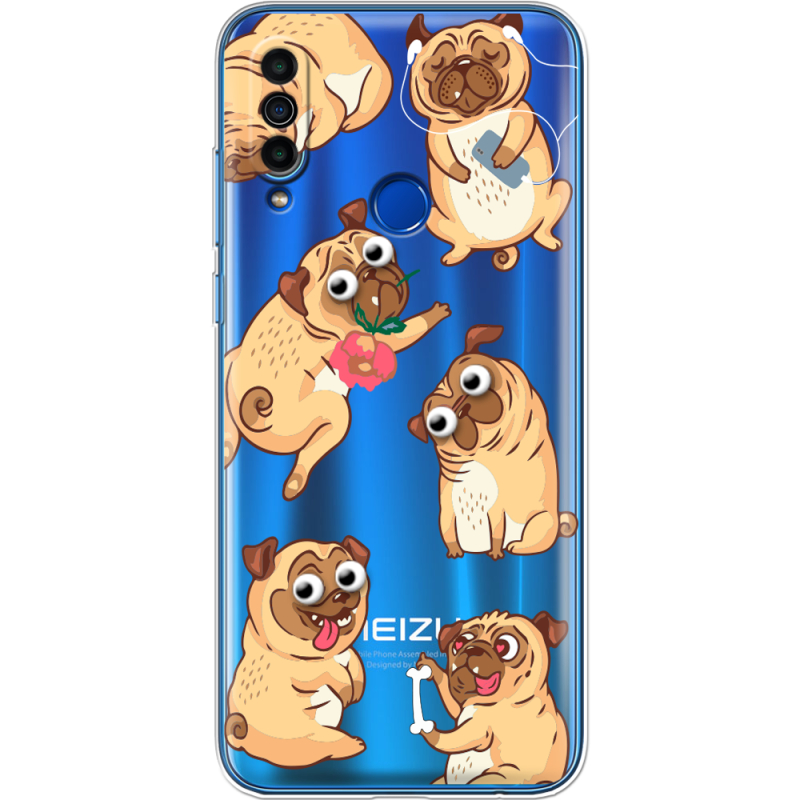 Прозрачный чехол BoxFace Meizu M10 с 3D-глазками Pug