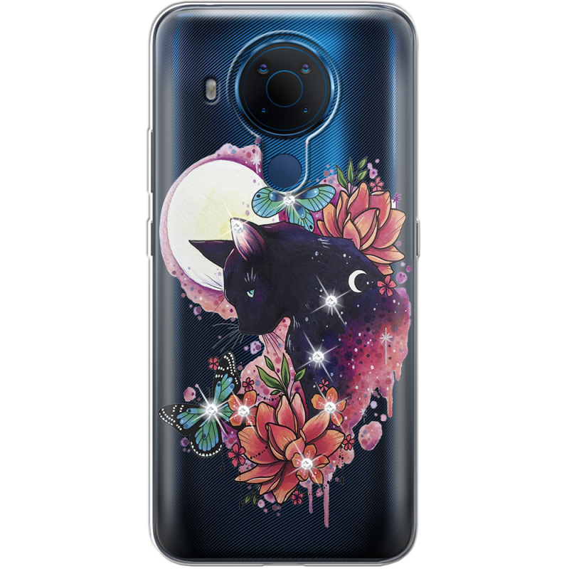 Чехол со стразами Nokia 5.4 Cat in Flowers