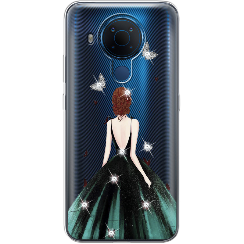 Чехол со стразами Nokia 5.4 Girl in the green dress