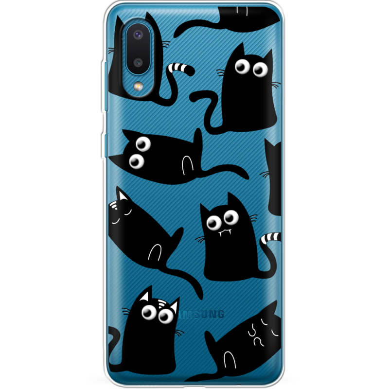 Прозрачный чехол BoxFace Samsung A022 Galaxy A02 с 3D-глазками Black Kitty