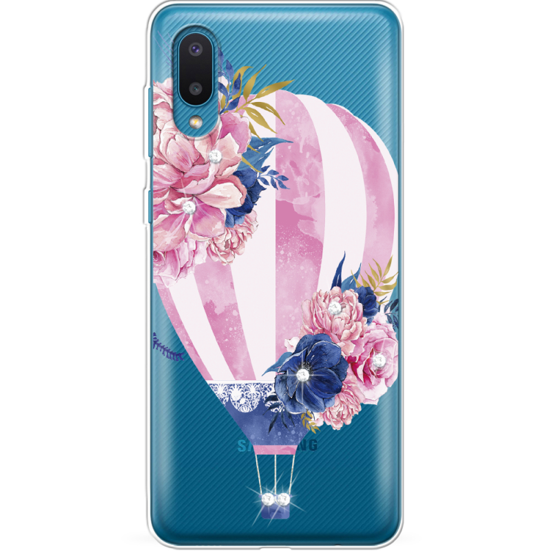 Чехол со стразами Samsung A022 Galaxy A02 Pink Air Baloon