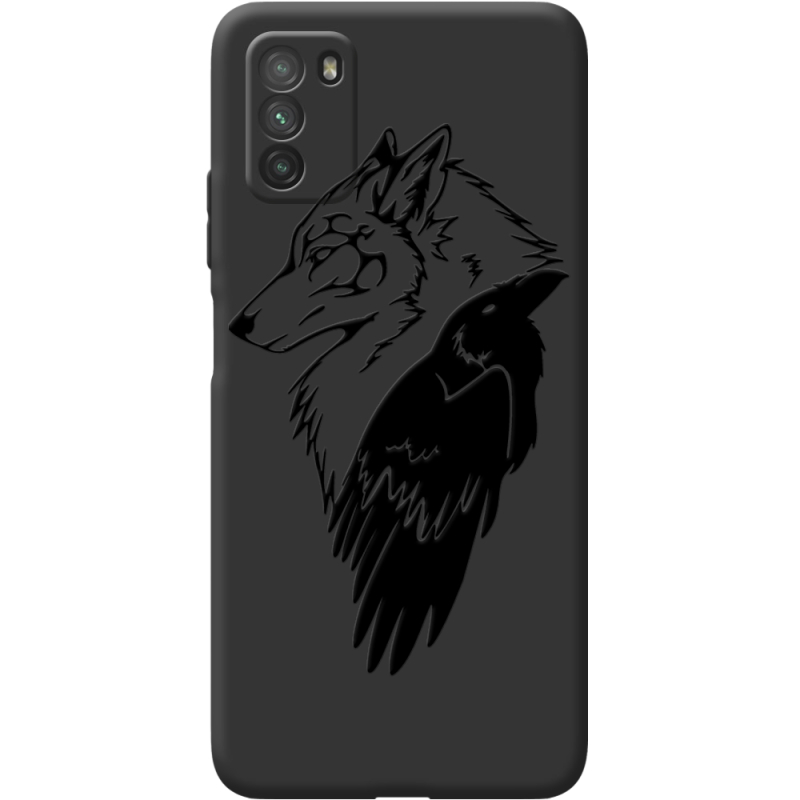 Черный чехол BoxFace Poco M3 Wolf and Raven