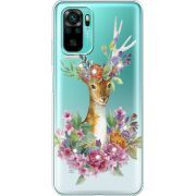 Чехол со стразами Xiaomi Redmi Note 10/ Note 10S Deer with flowers
