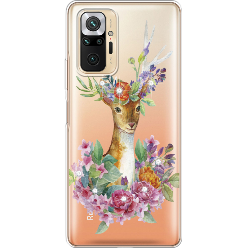 Чехол со стразами Xiaomi Redmi Note 10 Pro Deer with flowers