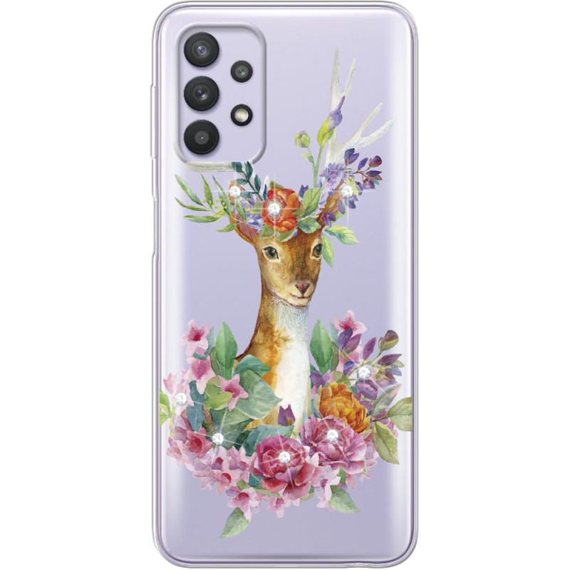 Чехол со стразами Samsung A525 Galaxy A52 Deer with flowers