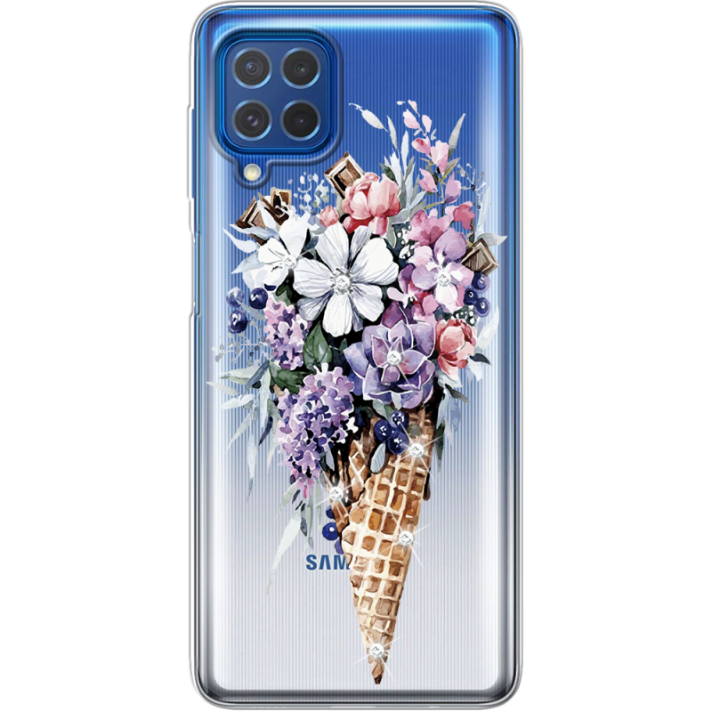 Чехол со стразами Samsung M625F Galaxy M62 Ice Cream Flowers