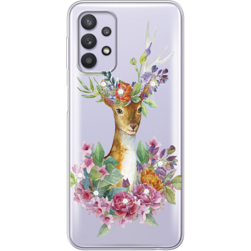 Чехол со стразами Samsung A325 Galaxy A32 Deer with flowers