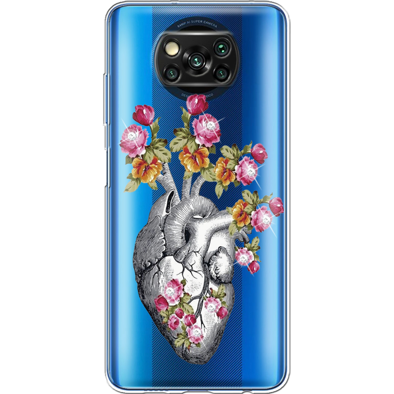 Чехол со стразами Xiaomi Poco X3 Pro Heart