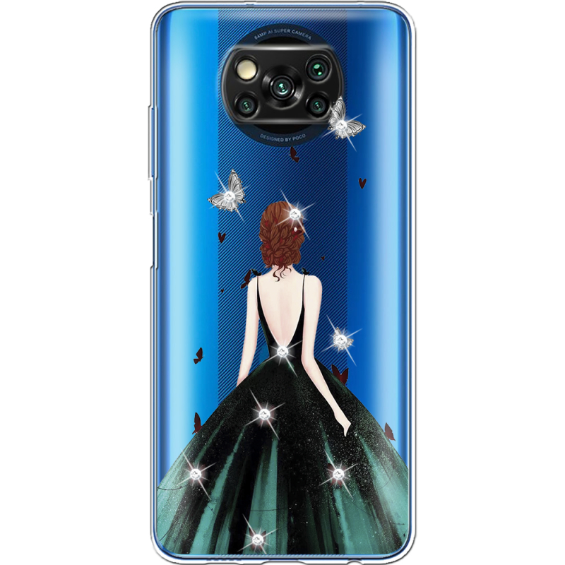 Чехол со стразами Xiaomi Poco X3 Pro Girl in the green dress