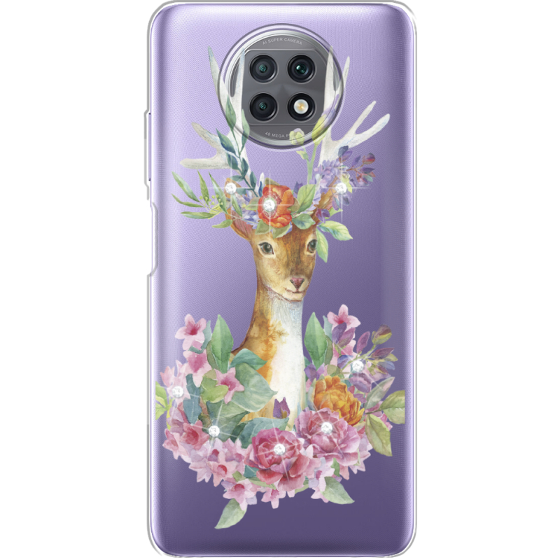 Чехол со стразами Xiaomi Redmi Note 9T Deer with flowers