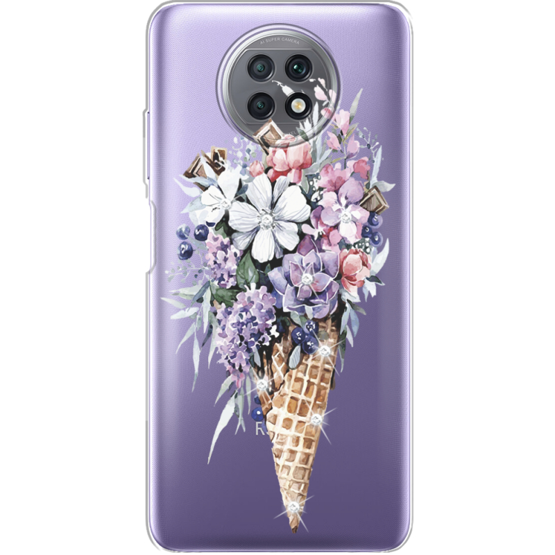 Чехол со стразами Xiaomi Redmi Note 9T Ice Cream Flowers