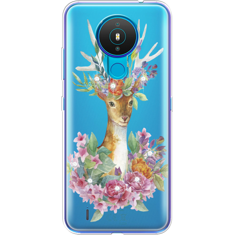 Чехол со стразами Nokia 1.4 Deer with flowers