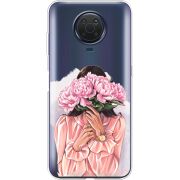 Прозрачный чехол BoxFace Nokia G10 Девушка с Пионами
