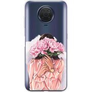 Прозрачный чехол BoxFace Nokia G10 Девушка с Пионами